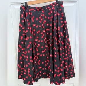 J. Crew A-Line Skirt in Black with Cherry Print